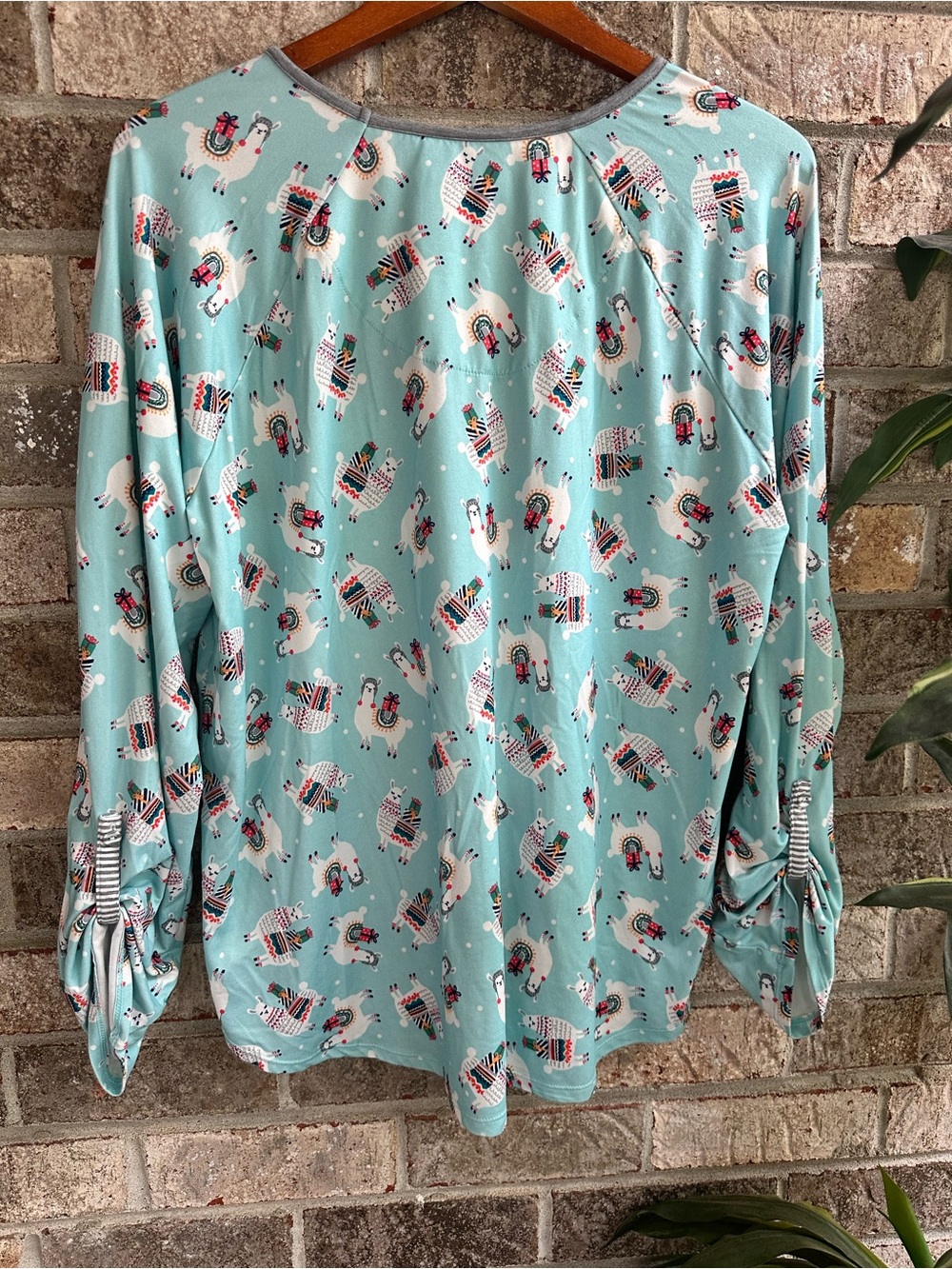 Soft Cozy Cuddl Duds Light Blue Holiday Llama Print Pajama Set Womens XL - Picture 3 of 9